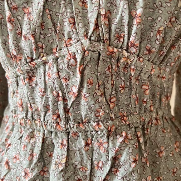 Floral Coquette Pleated Babydoll Top w Bishop Sleeves M - Picture 2 of 7